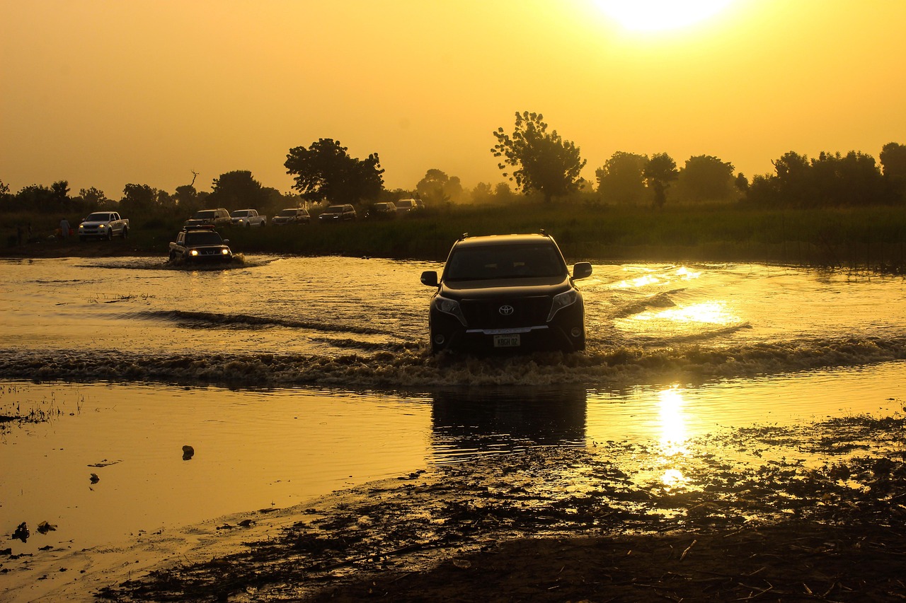 jeep, car wallpapers, car, sunrise, nature, water