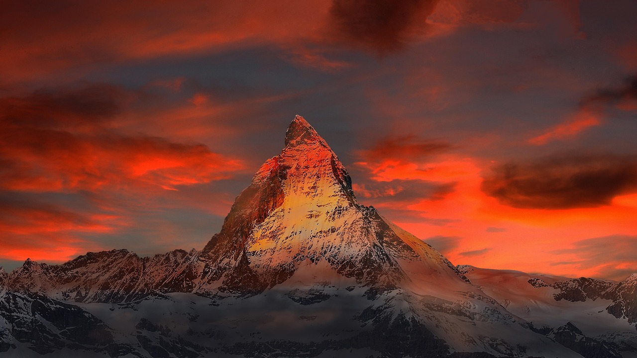 mountains, snow, sunset, dusk, twilight, peak, summit, mountain top, mountain view, sky, clouds, snow mountains, switzerland, zermatt, matterhorn, alpine, gornergrat, nature, monte rosa, landscape, snow matterhorn, high mountains, valais