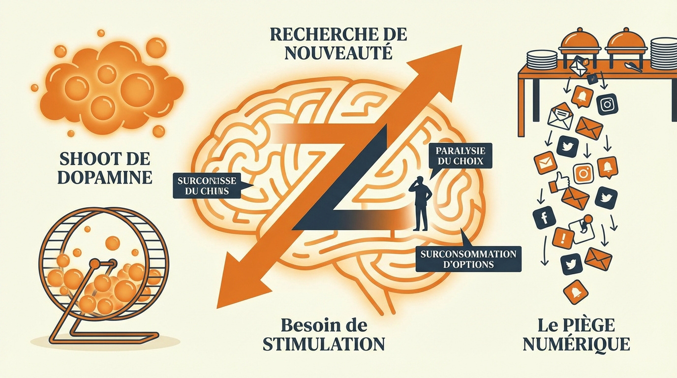Illustration du circuit de la récompense et de la dopamine dans le cerveau humain