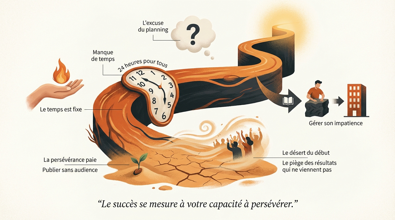 Infographie montrant les stratégies d'organisation pour éviter l'abandon des créateurs de contenu